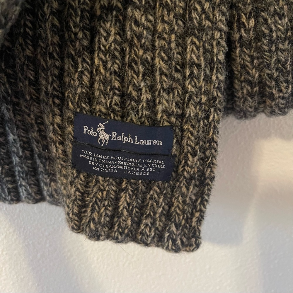 Vintage 90s Polo Ralph Lauren 100% Lambswool Ribbed Scarf Marled Blue Gray-64x8” - Picture 3 of 5